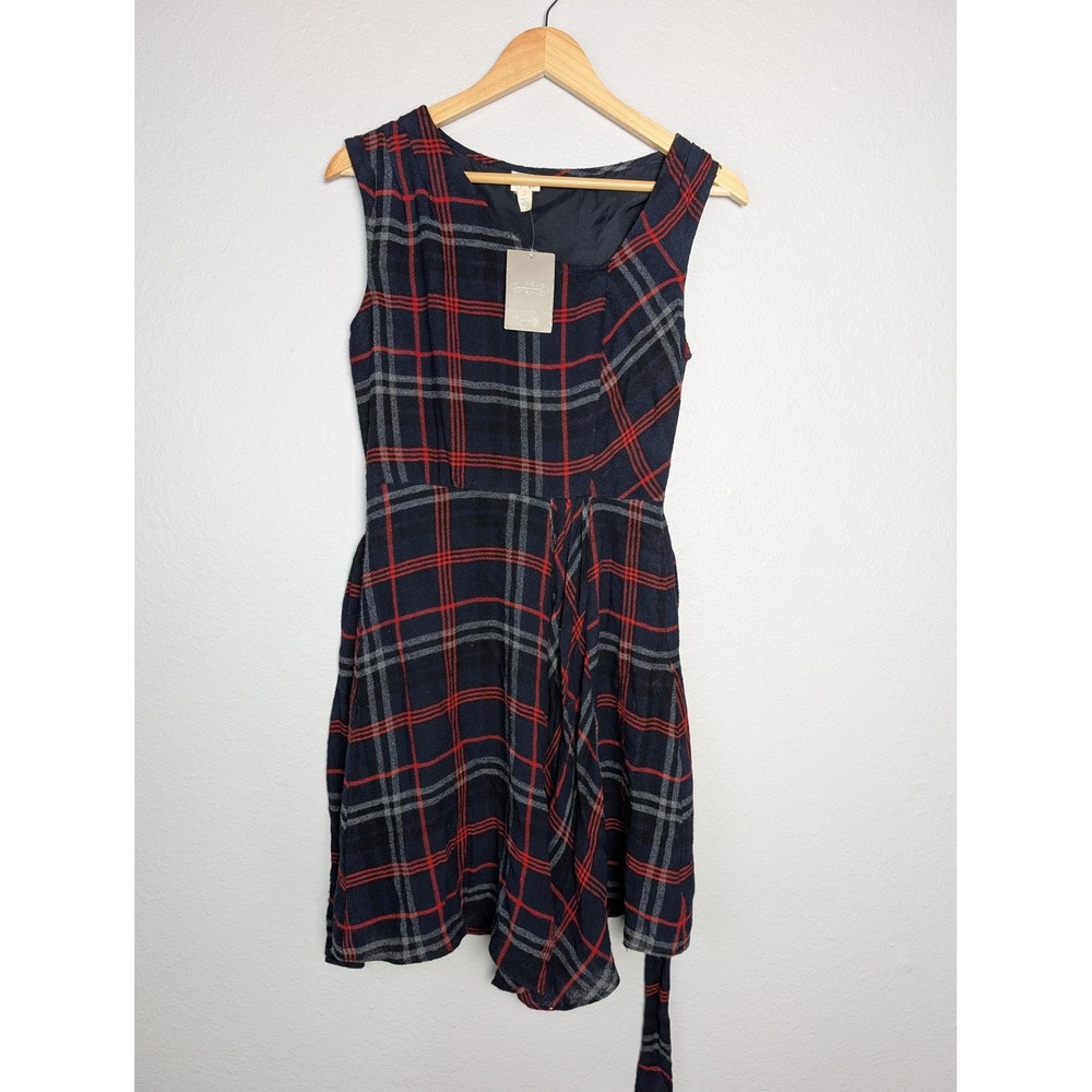 Edme &‎ Esyllte Dress Womens 4 Blue Plaid Sleeveless Mini Fit Flare Belted Wool